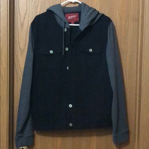 Jean jacket with fleece sleeves